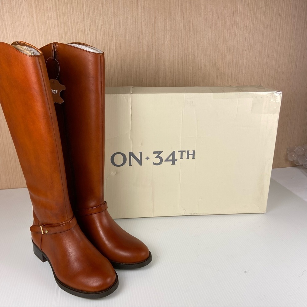 NIB ON 34th Firesel Cognac Leather Riding Boots Size 5